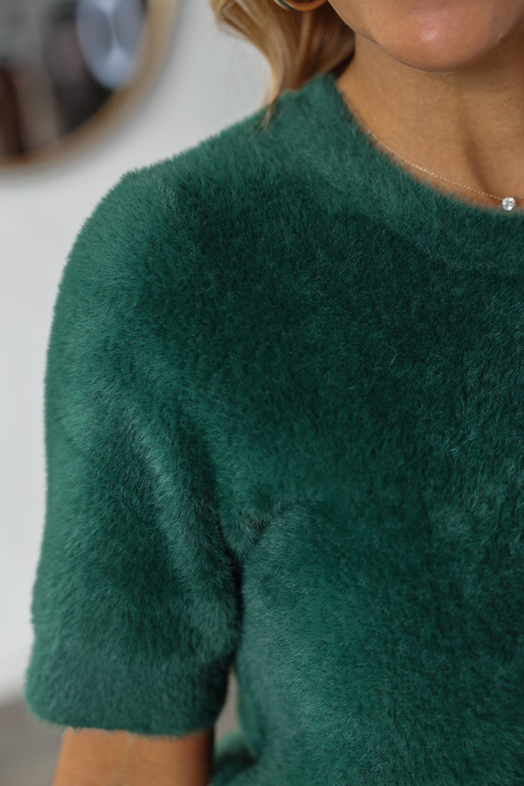 Fuzzy Short Sleeve Sweater - Rainforest