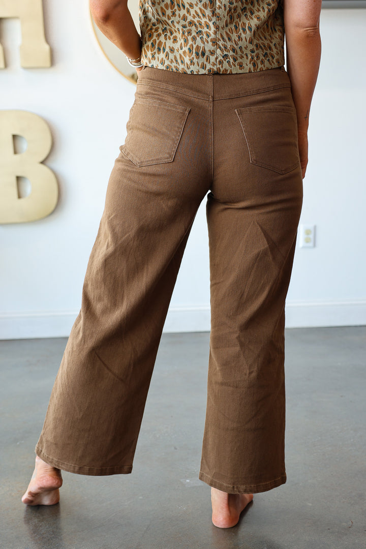 Button Front Jeans - Brown