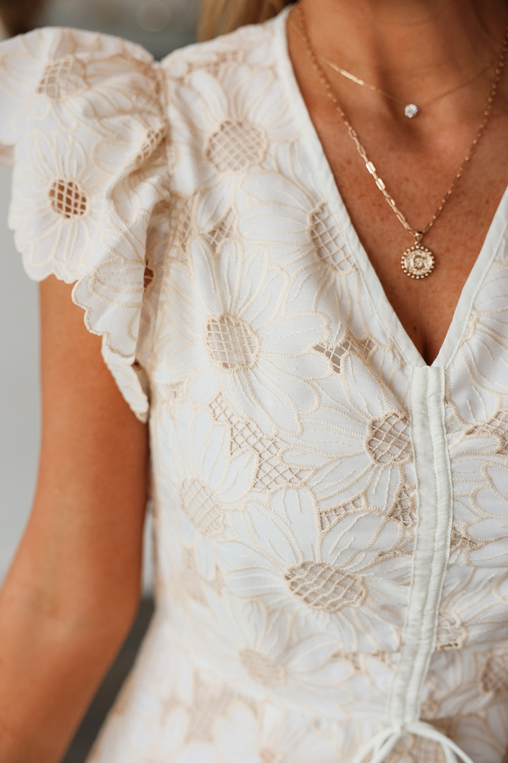 Floral Overlay Dress - Ecru