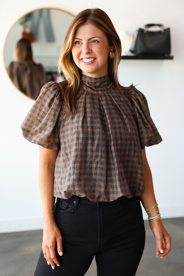 Gingham Top - Brown/Black