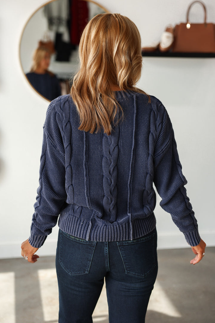 Cable Knit Sweater - Navy