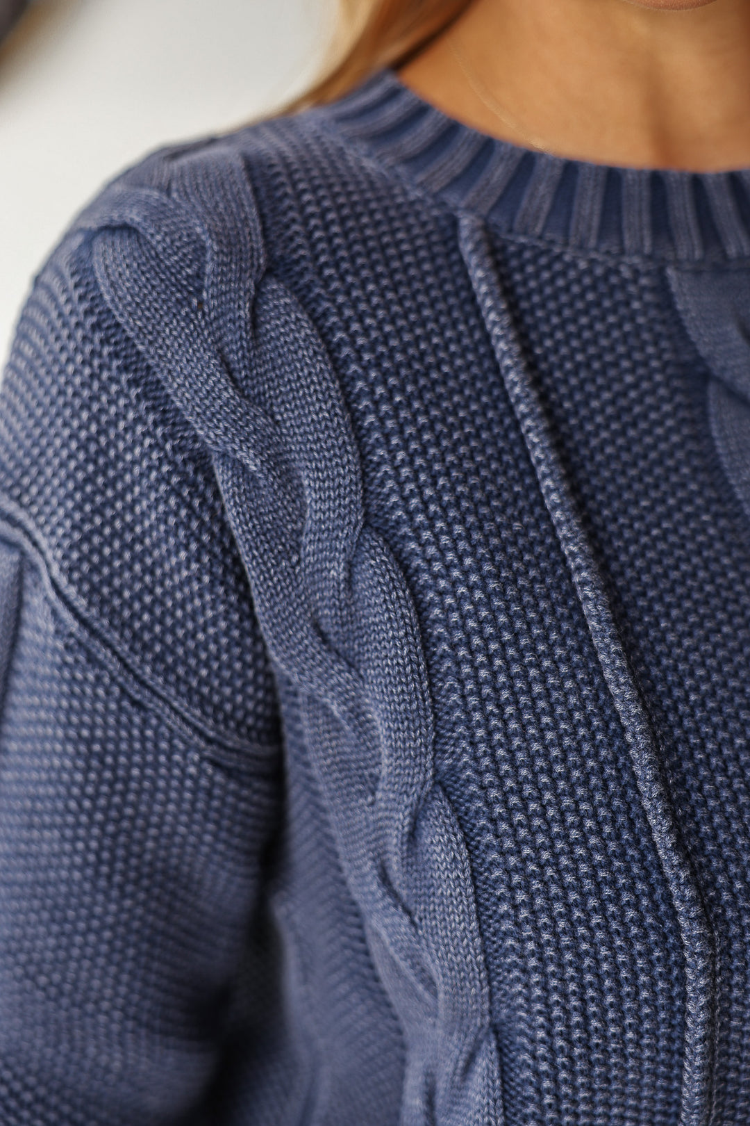 Cable Knit Sweater - Navy