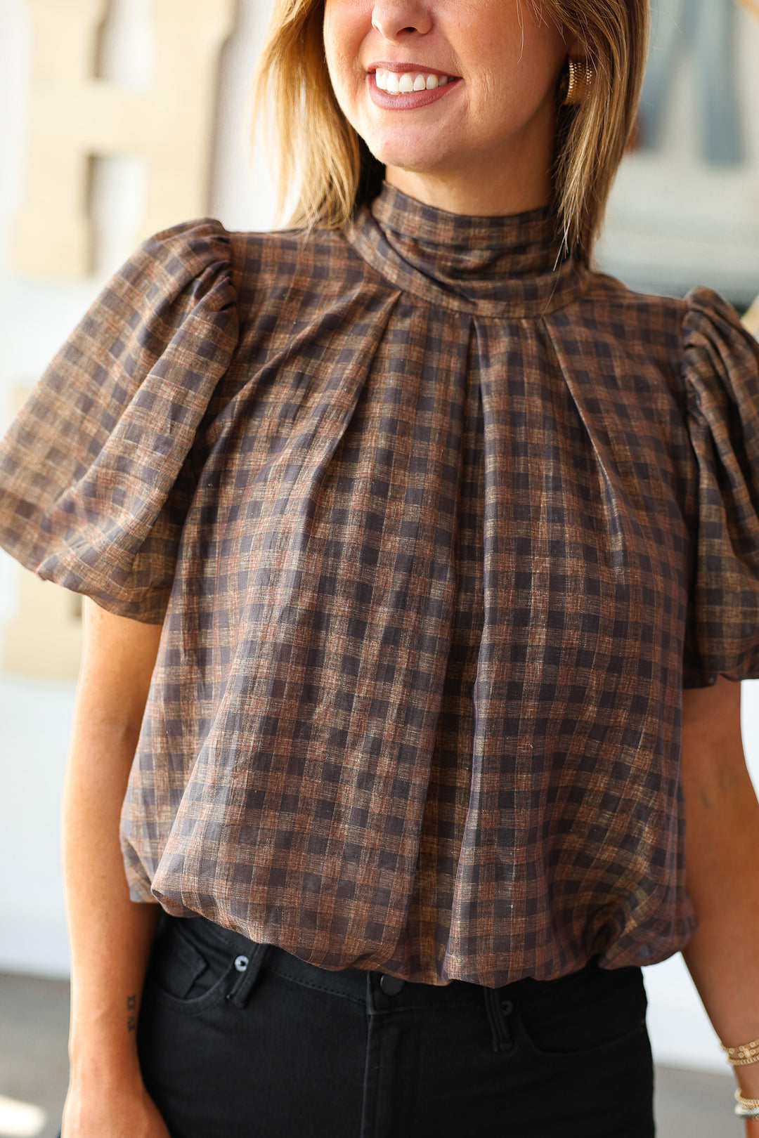 Gingham Top - Brown/Black
