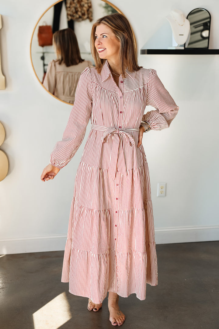 Long Sleeve Striped Maxi Dress - Cinnamon