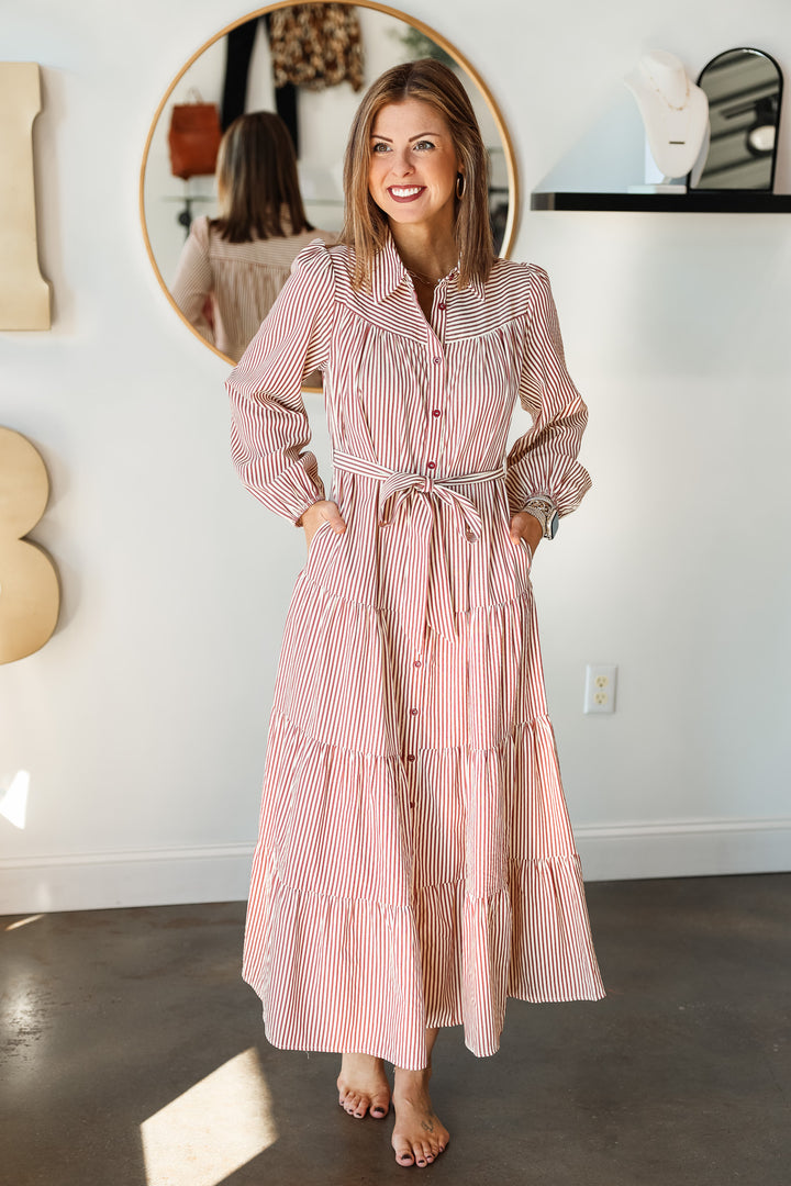 Long Sleeve Striped Maxi Dress - Cinnamon