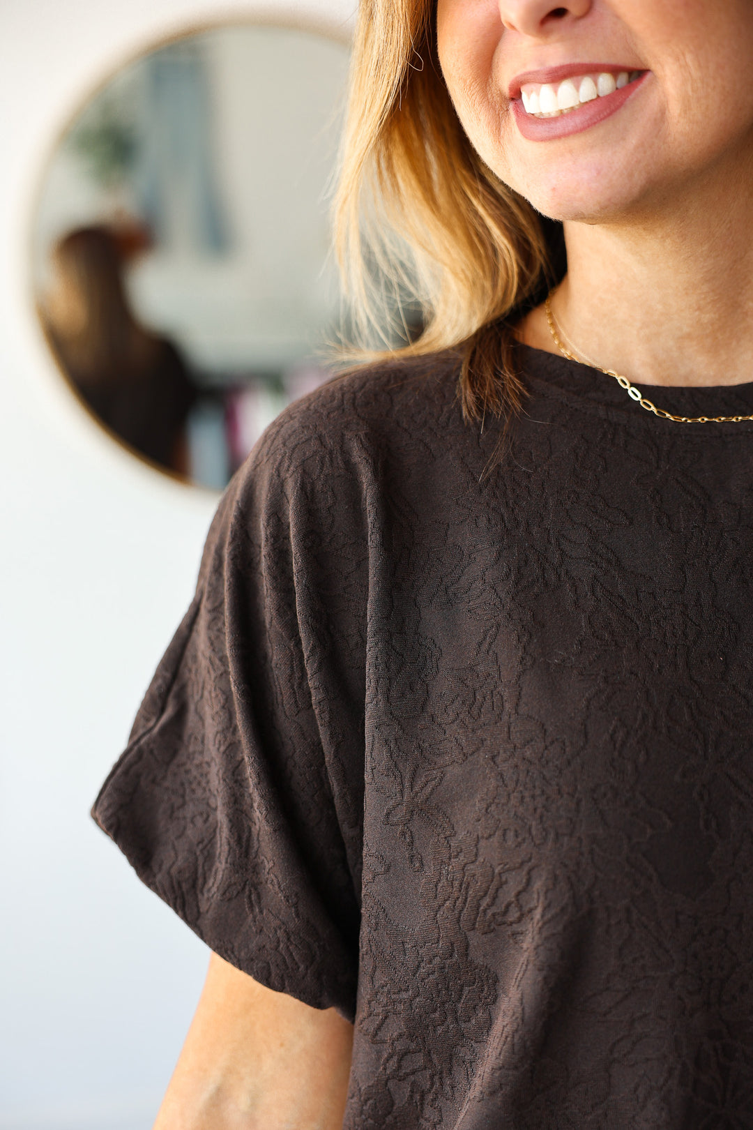 Bubble Hem Textured Top - Brown