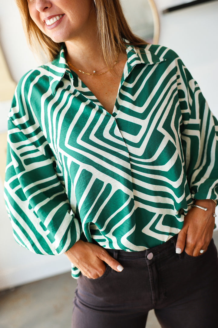 Abstract Print Top - Green