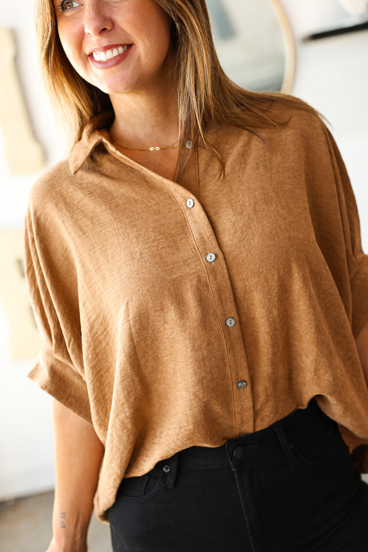 Button Front Top - Camel