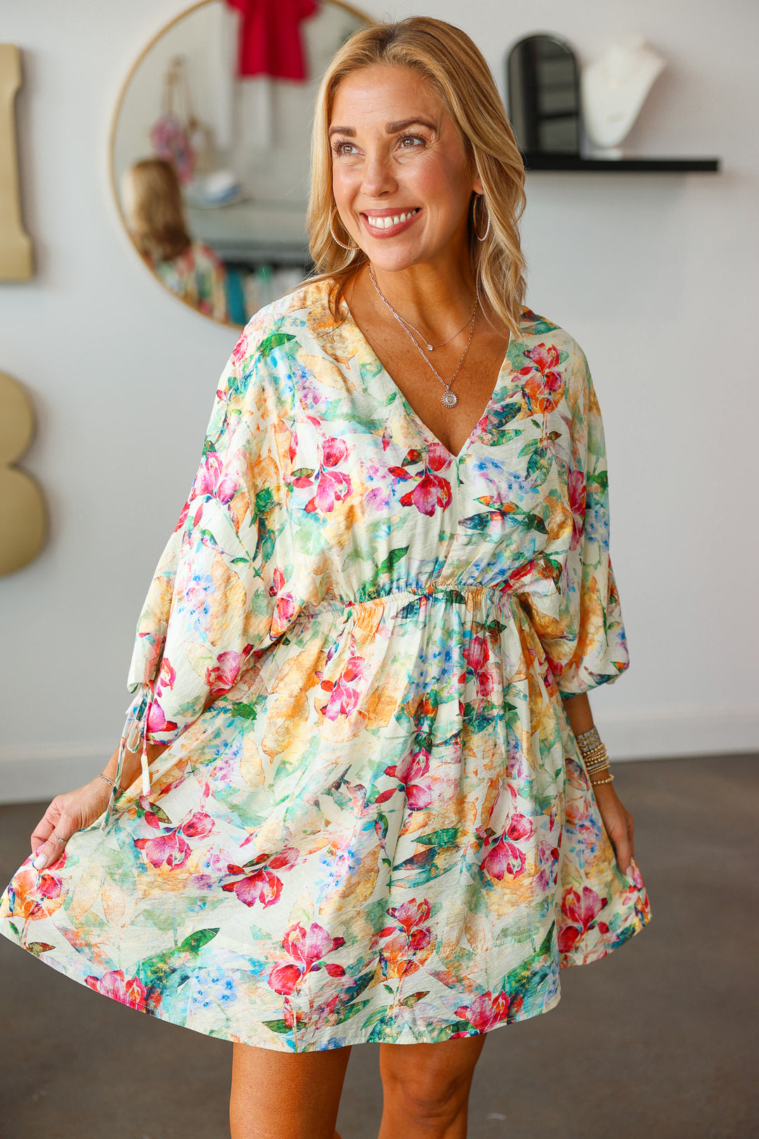 Ruched Sleeve Floral Dress