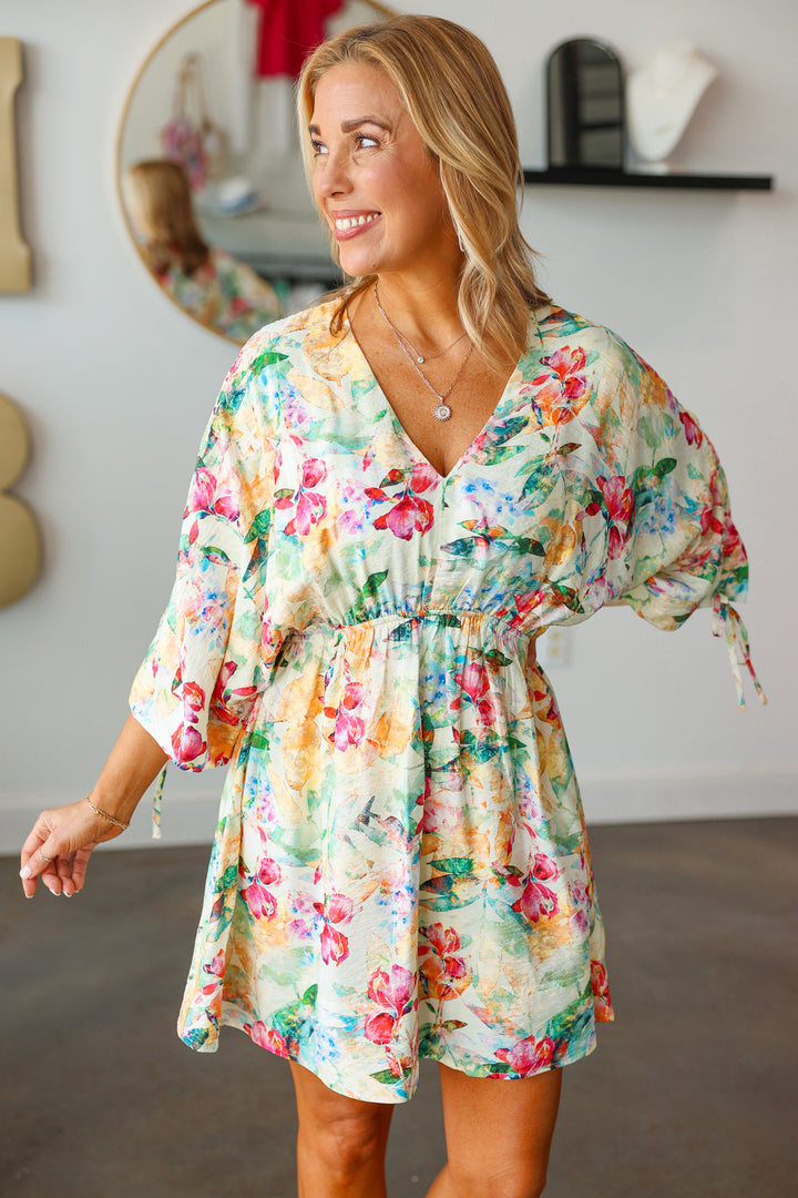 Ruched Sleeve Floral Dress