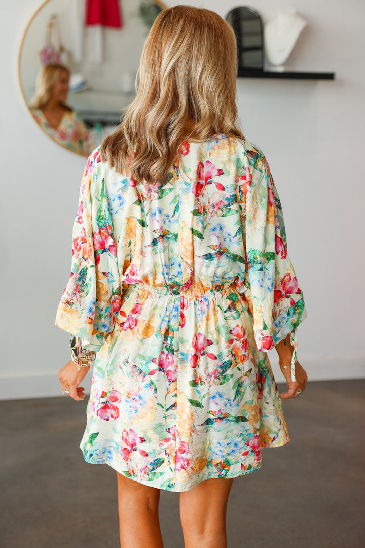 Ruched Sleeve Floral Dress