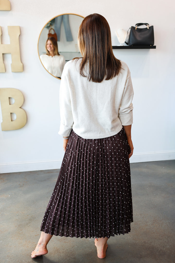 Pleated Polka Dot Midi Skirt - Brown