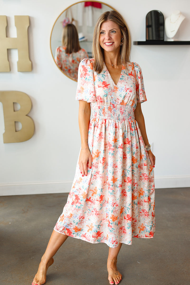Floral Flutter Sleeve Dress