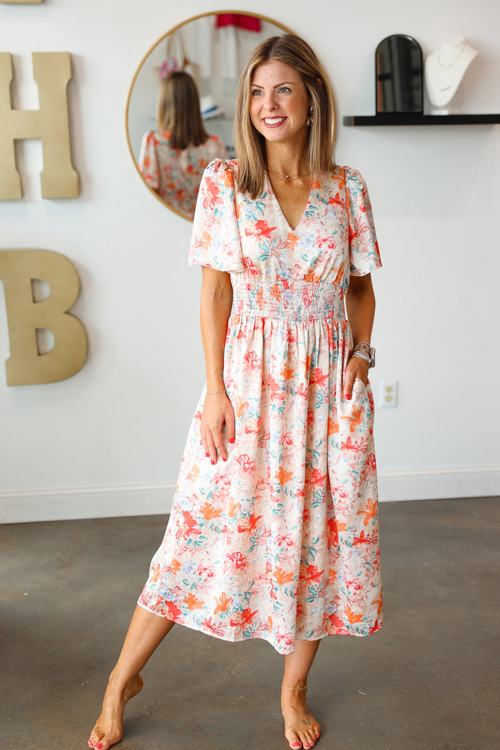 Floral Flutter Sleeve Dress