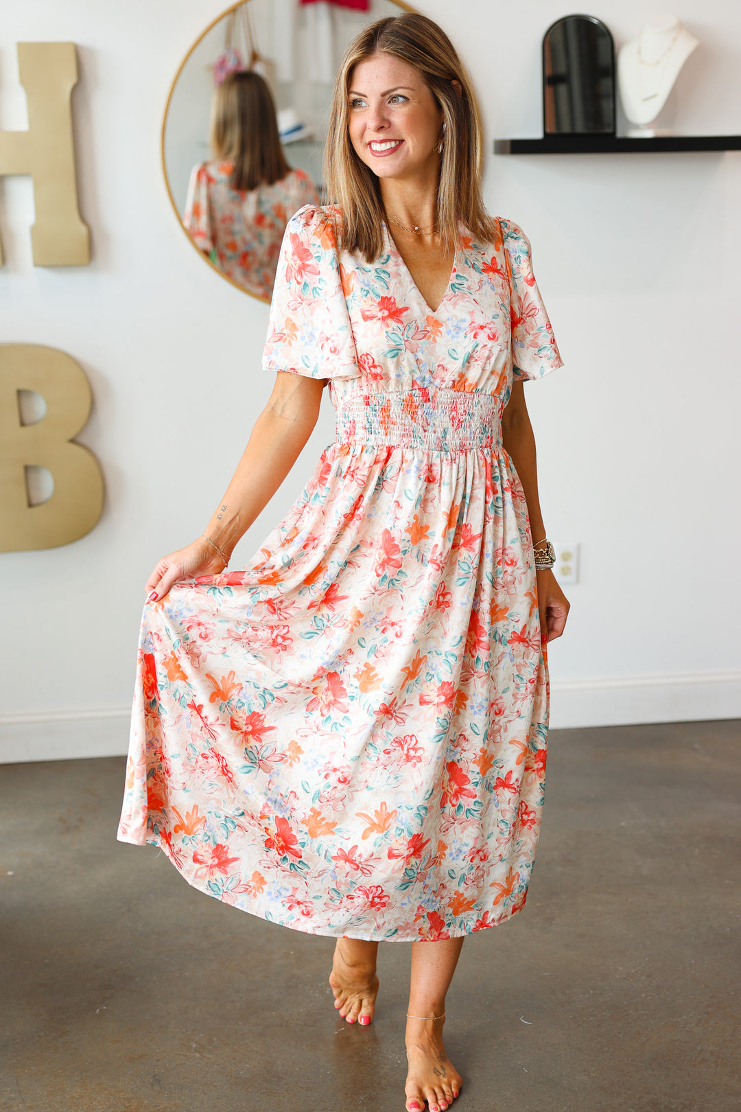 Floral Flutter Sleeve Dress