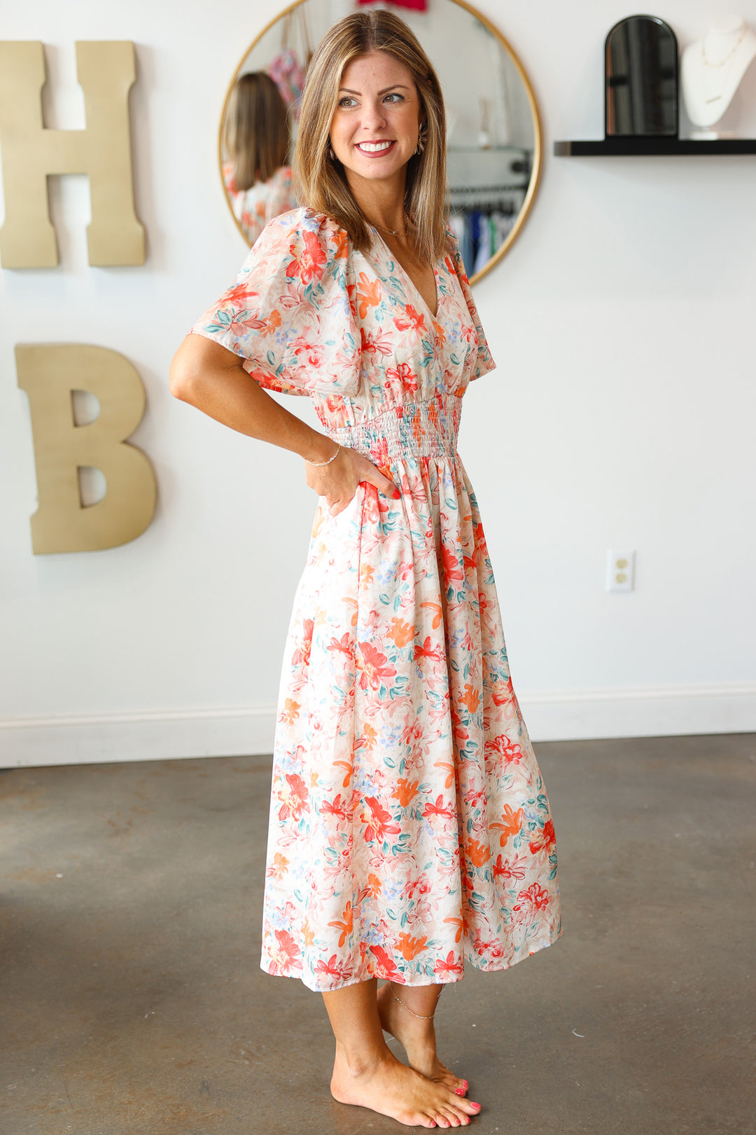 Floral Flutter Sleeve Dress