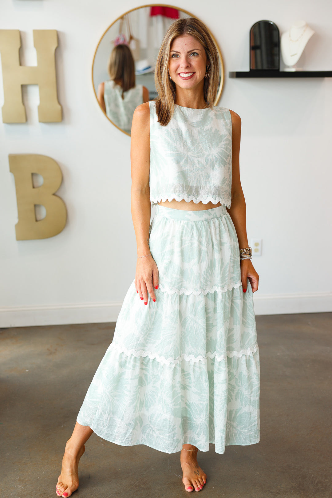 Printed Tiered Skirt - Mint