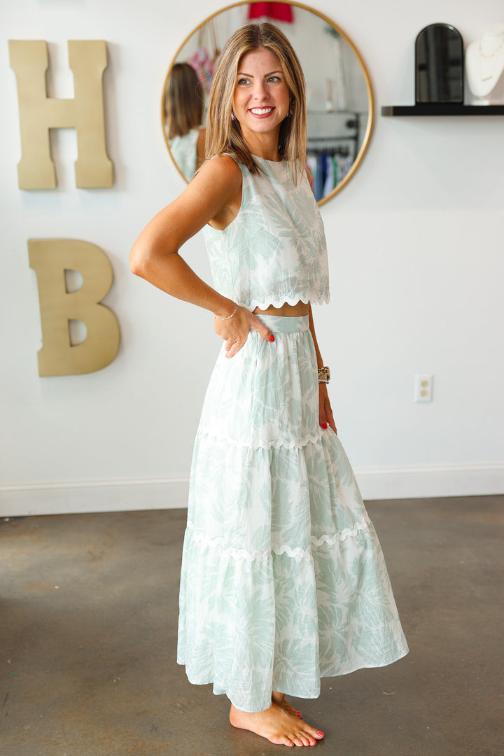 Printed Tiered Skirt - Mint