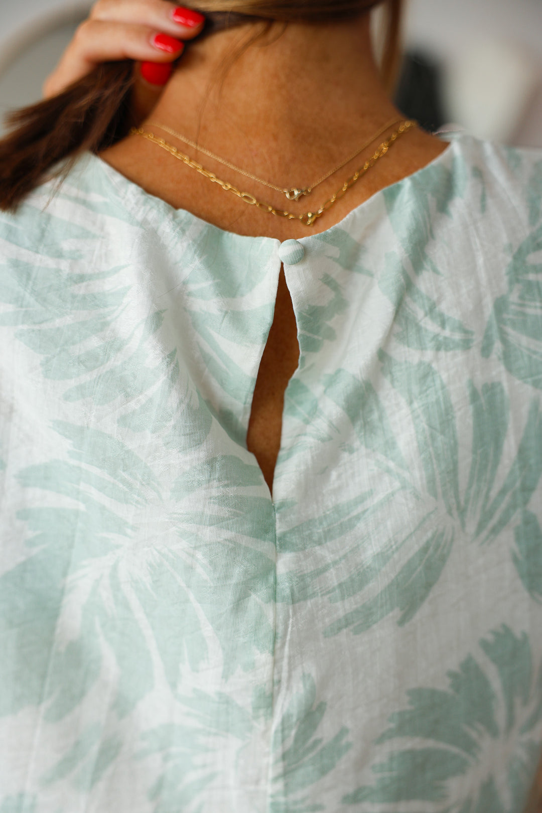 Printed Scalloped Trim Top - Mint
