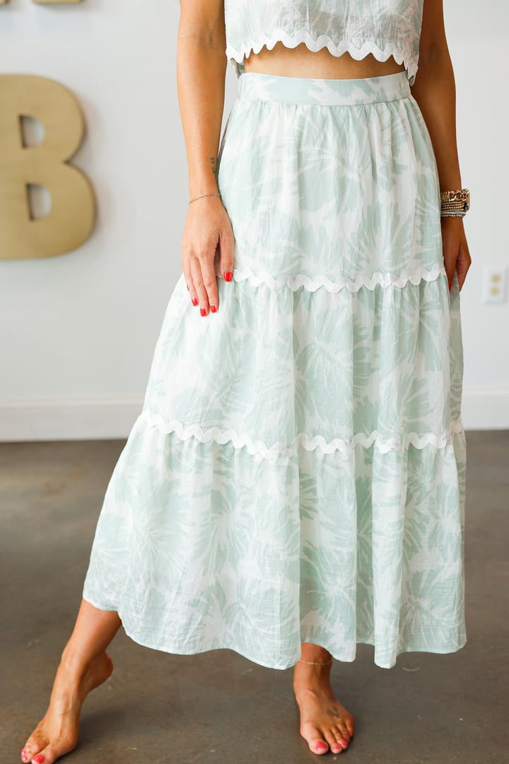 Printed Tiered Skirt - Mint