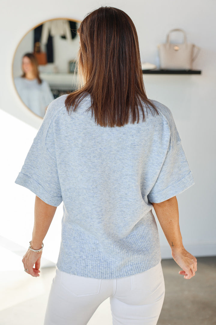 Cuffed Sleeve Sweater - Coastline Blue
