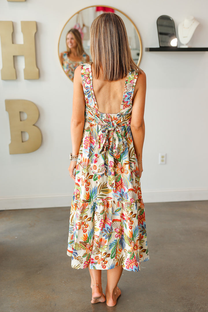 Pleated Trim Floral Dress