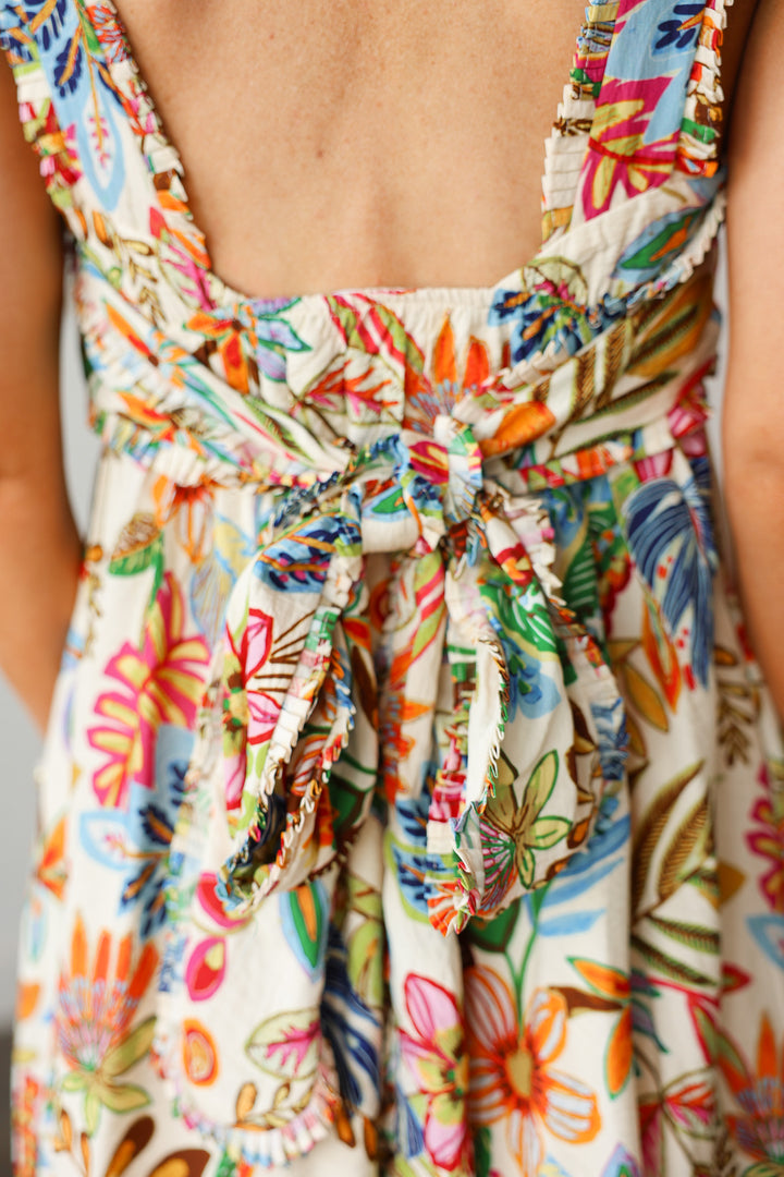 Pleated Trim Floral Dress