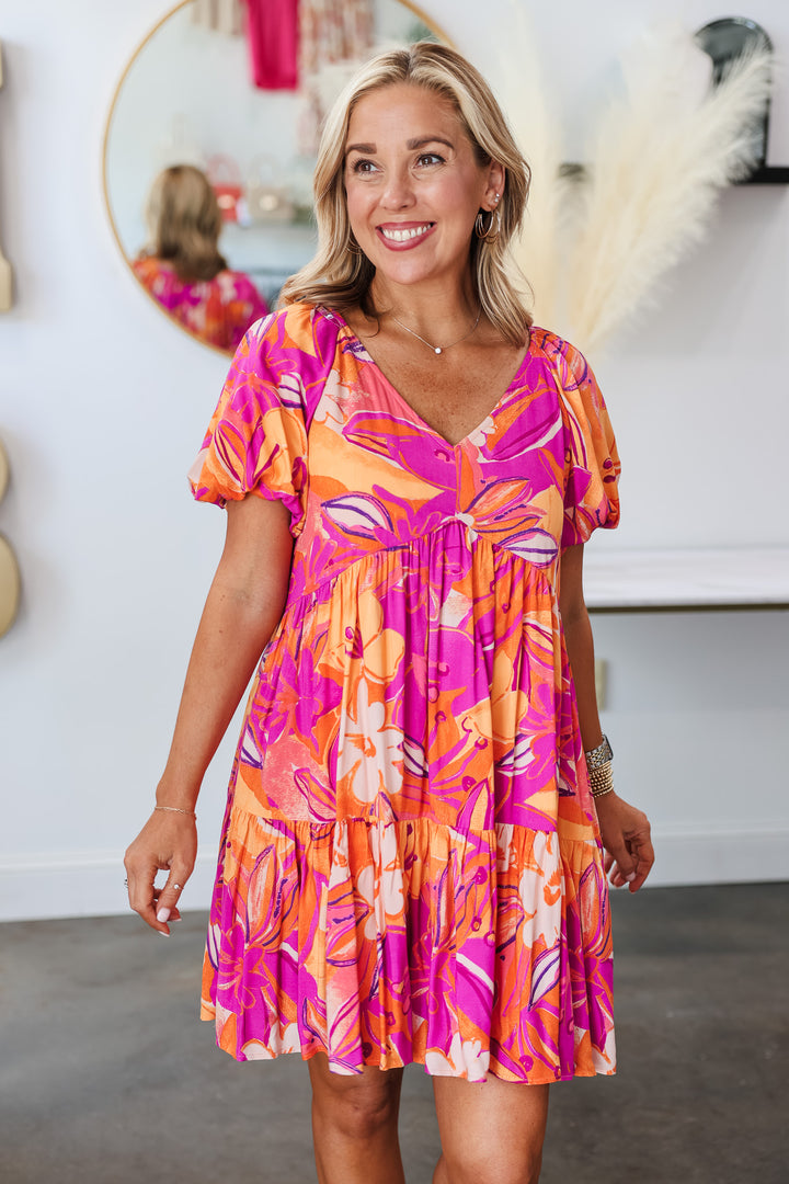 Fun Florals Dress - Orange