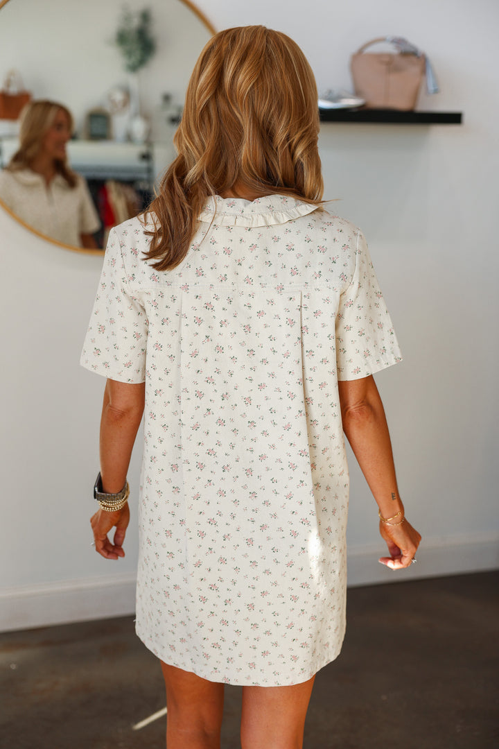 Front Zip Mini Floral Denim Dress