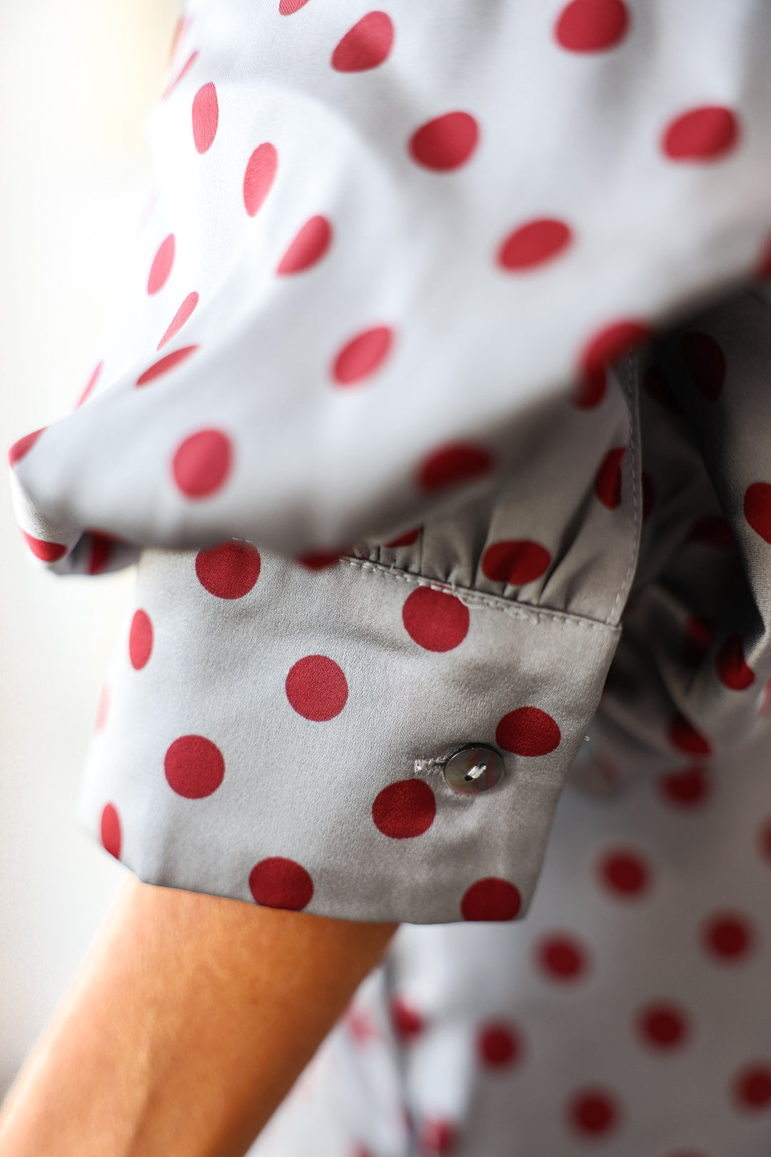Polka Dot Tie Front Dress - Gray/Red