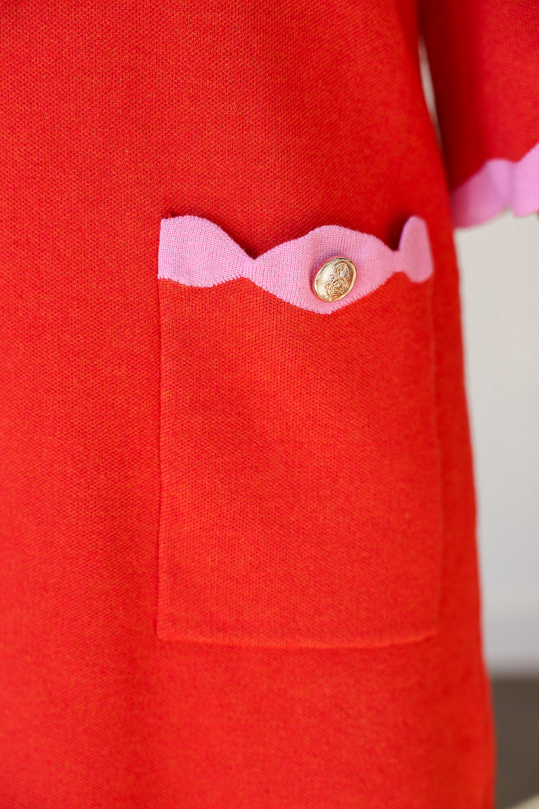 Contrast Trim Knit Dress - Coral/Pink