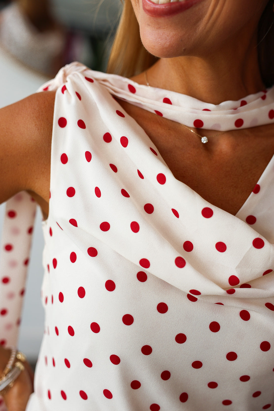 Satin Polka Dot Top - Cream/Red