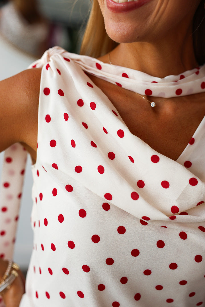 Satin Polka Dot Top - Cream/Red