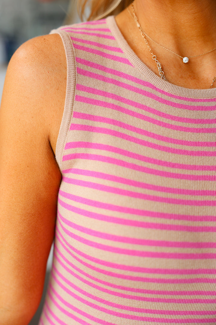 Striped Midi Dress - Mocha/Pink