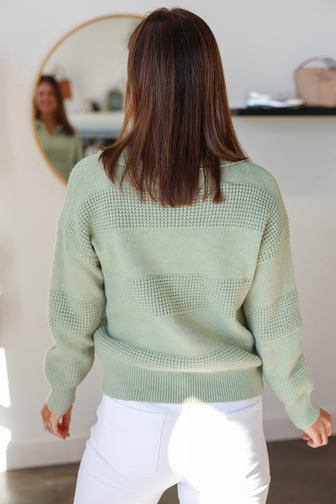 Textured Collared Sweater - Sage