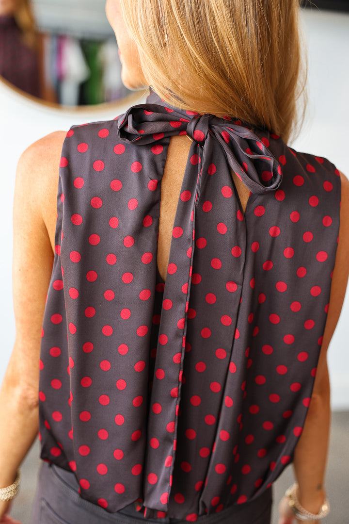 Bubble Hem Polka Dot Top - Brown/Red