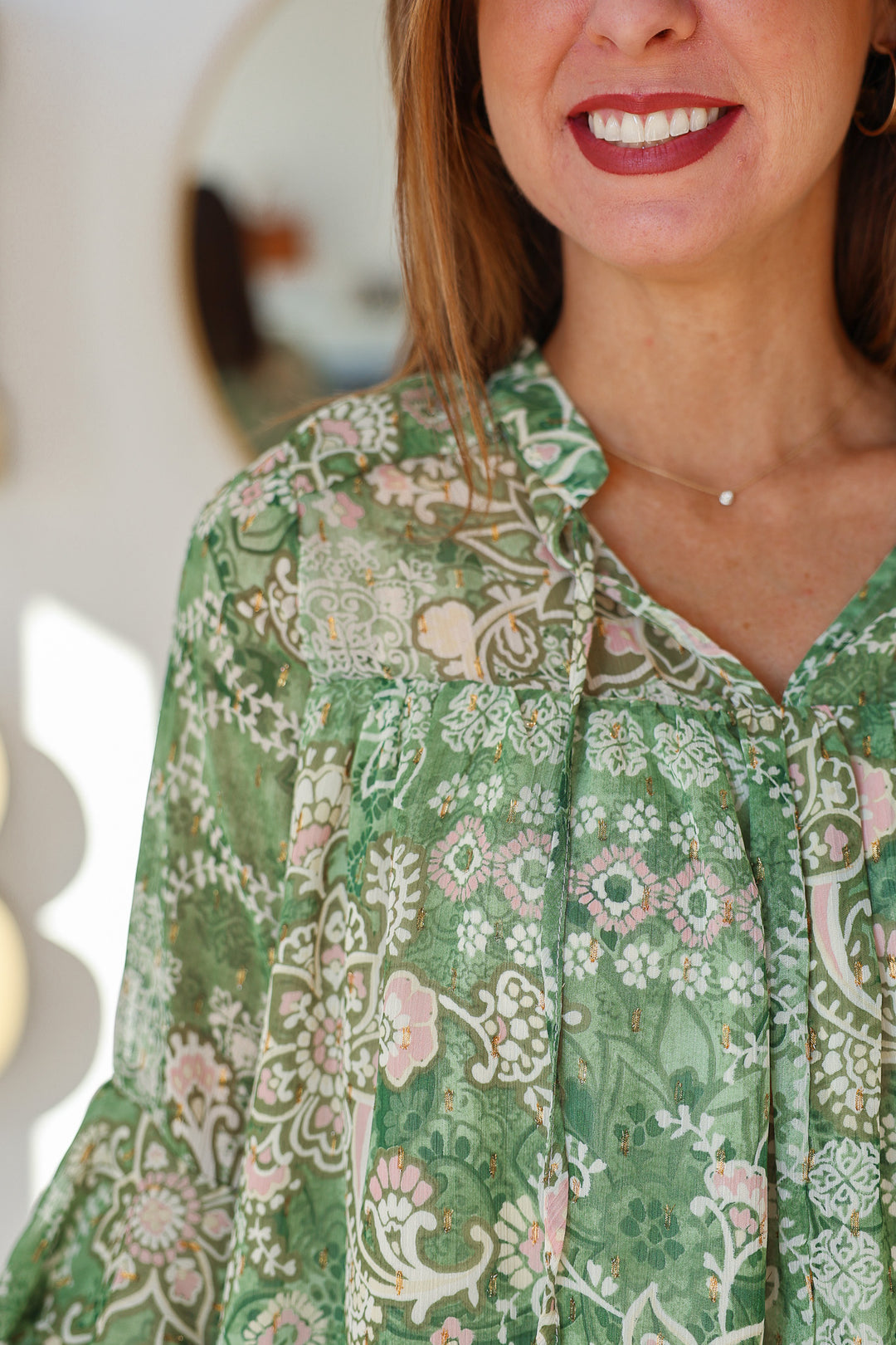 Tiered Sleeve Printed Top - Green