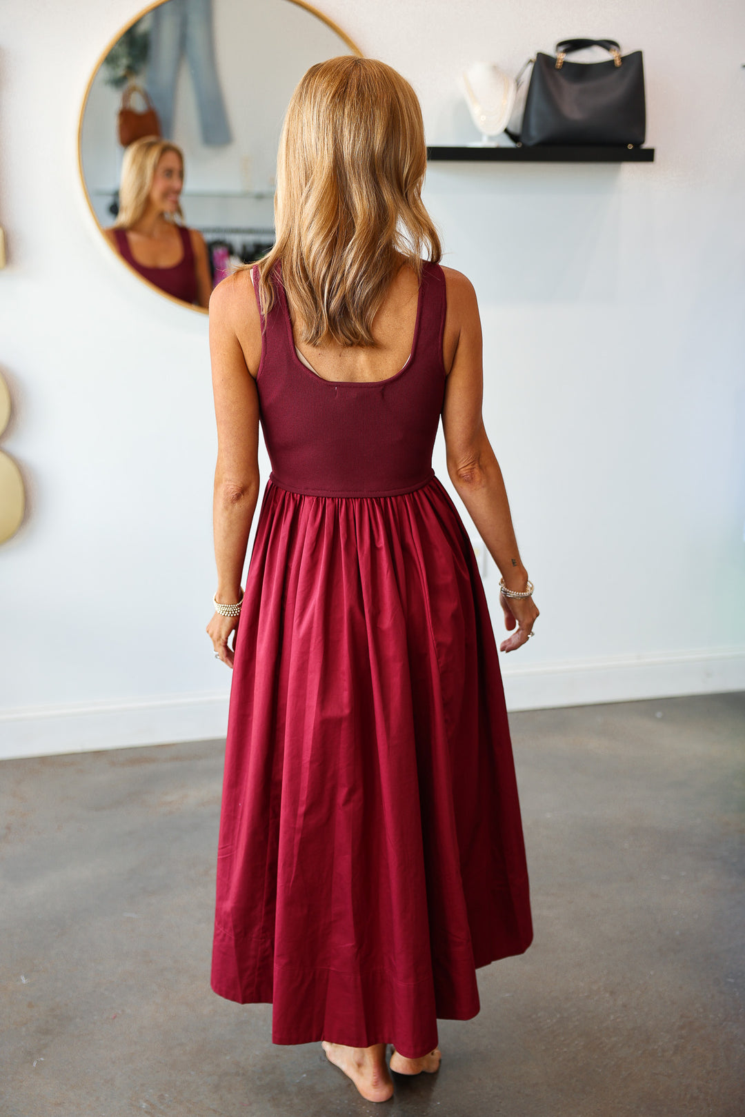Mixed Media Midi Dress - Wine
