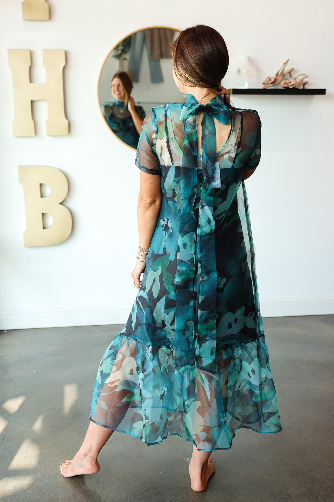 Organza Overlay Maxi Dress - Green