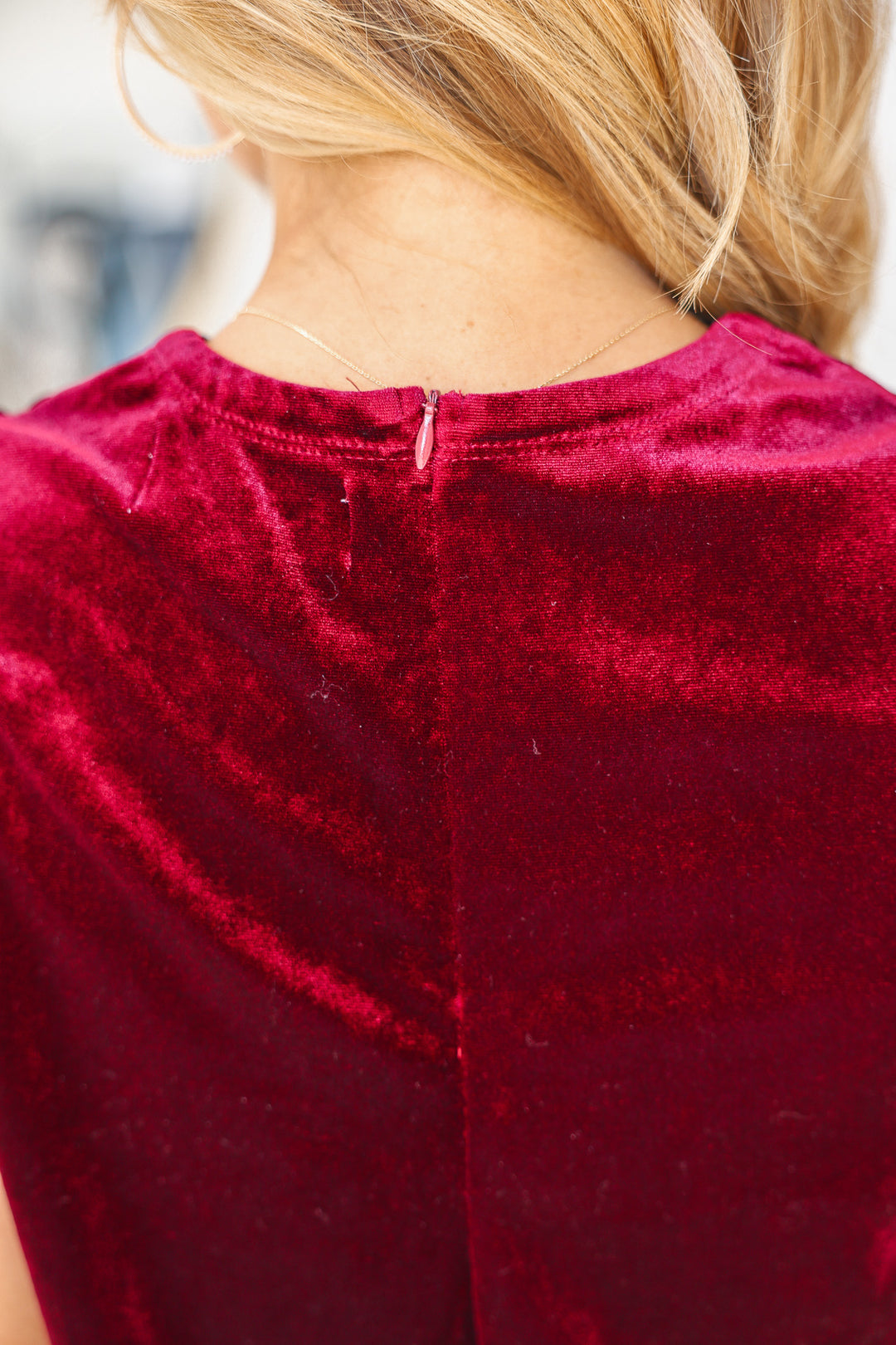 Asymmetrical Velvet Tank - Cherry