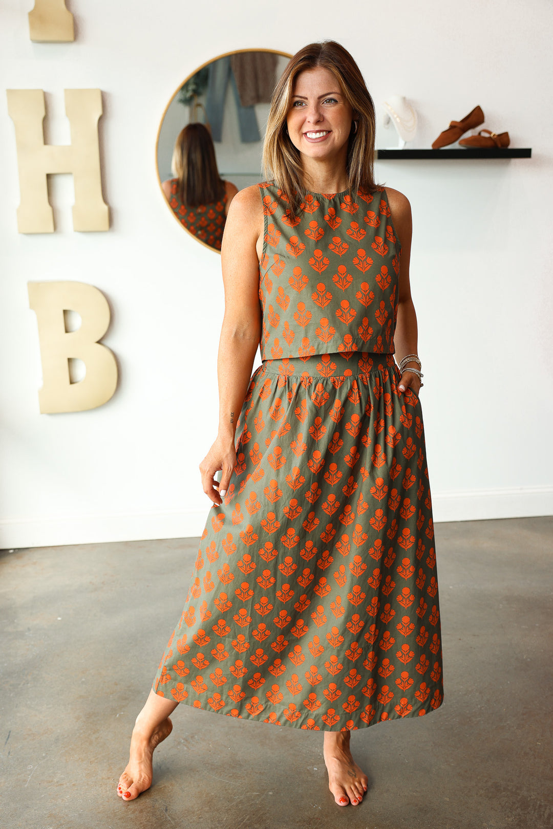 Printed Midi Skirt - Olive