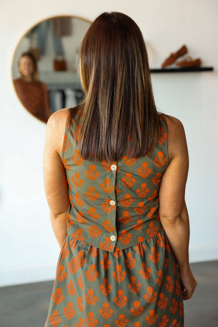 Printed Sleeveless Top - Olive