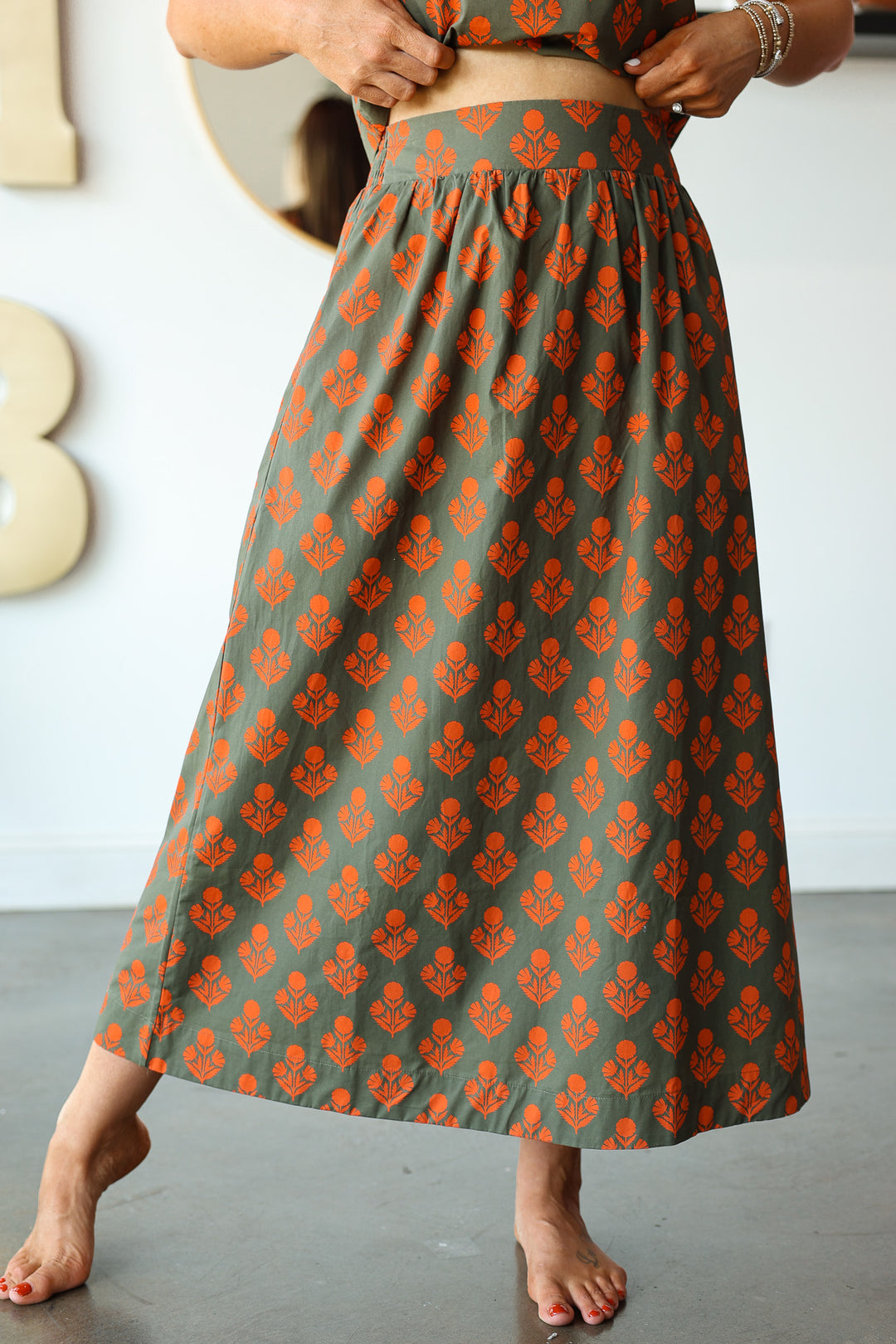 Printed Midi Skirt - Olive