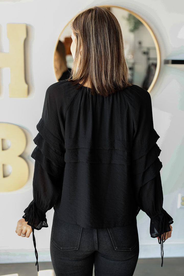 Ruffle Detail Top - Black