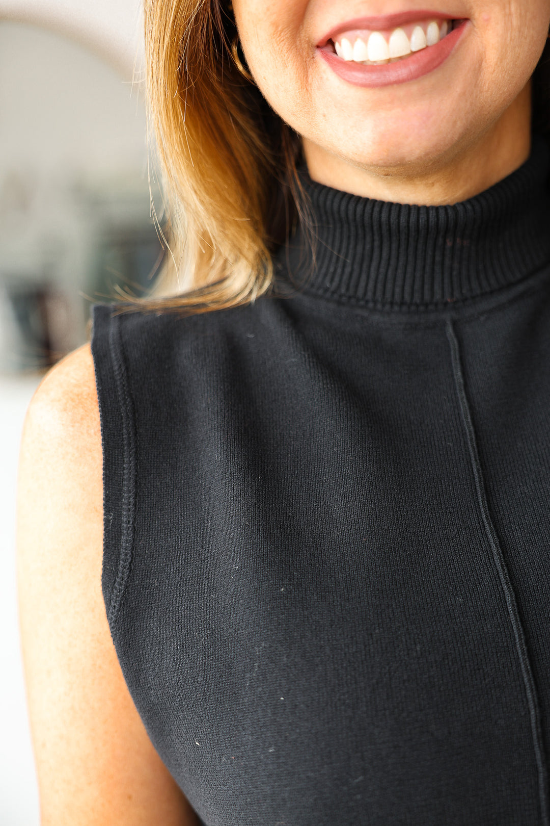 Roll Neck Knit Top - Black