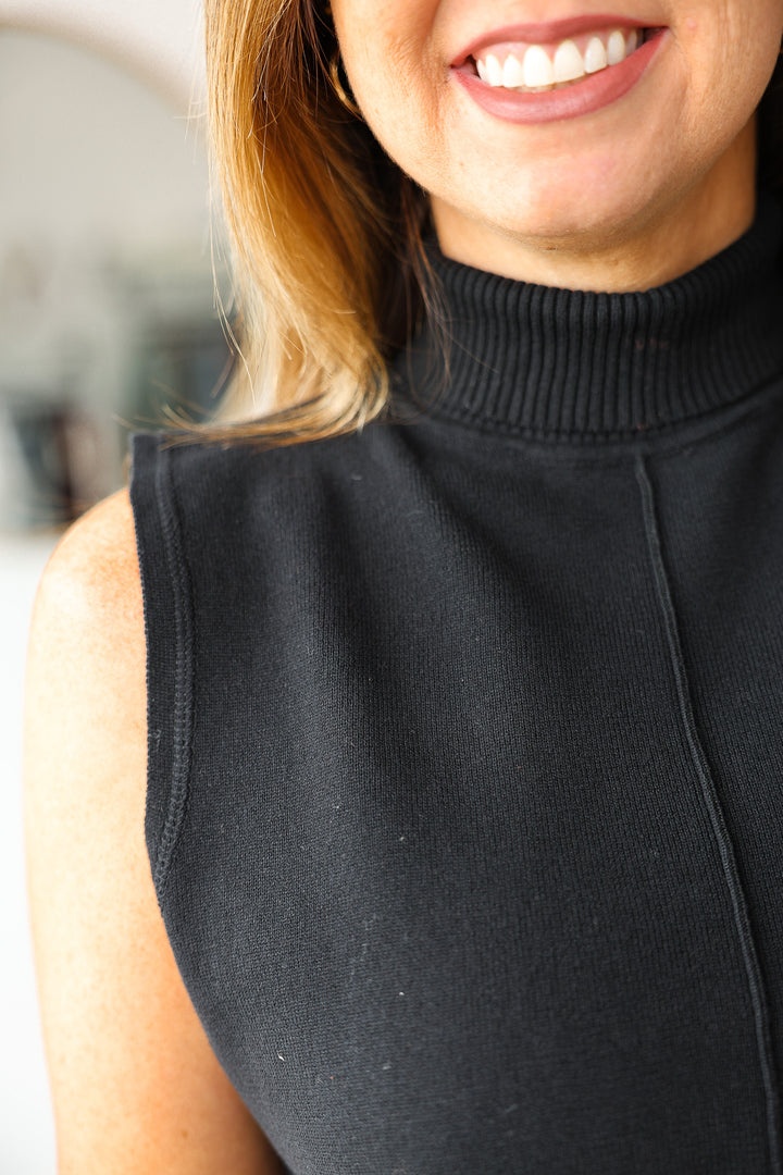 Roll Neck Knit Top - Black