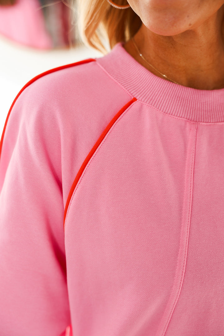 Piping Detail Sweatshirt - Pink
