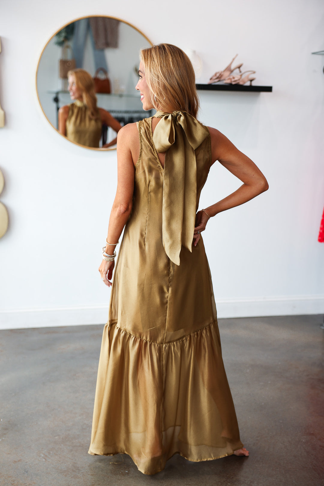 Organza Overlay Maxi Dress - Olive