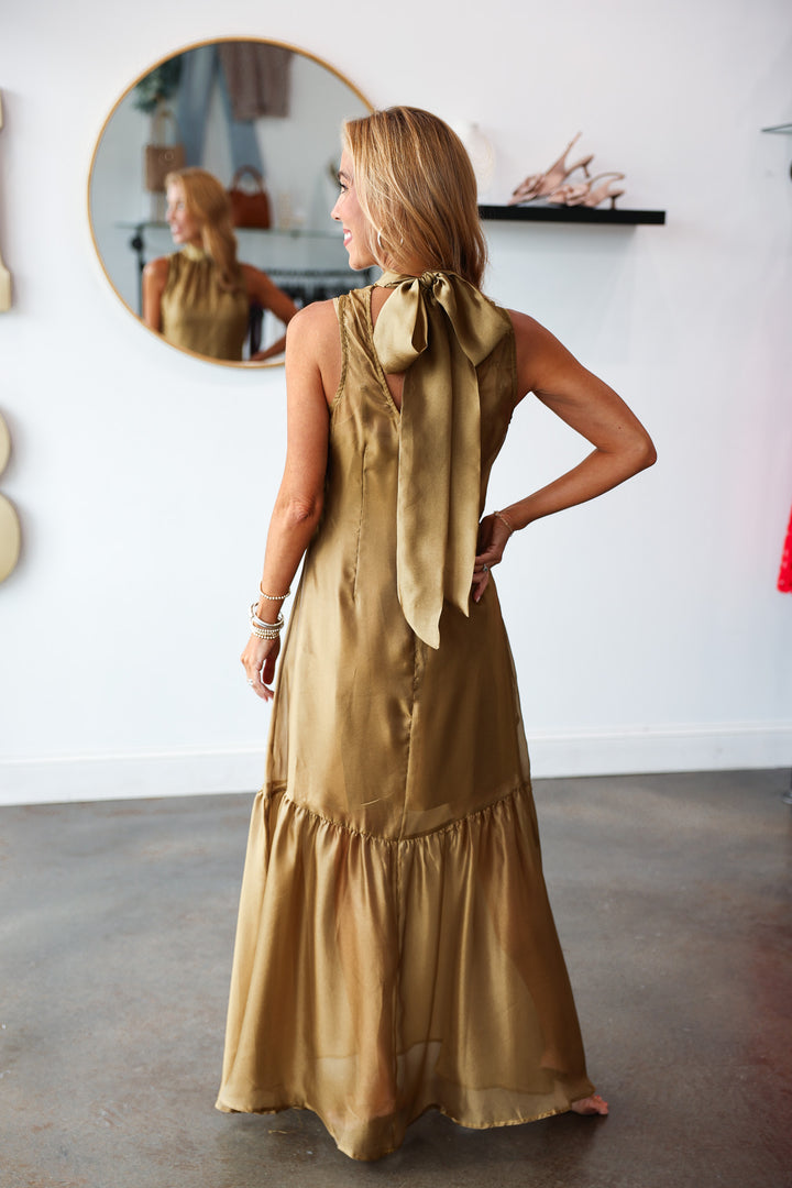 Organza Overlay Maxi Dress - Olive