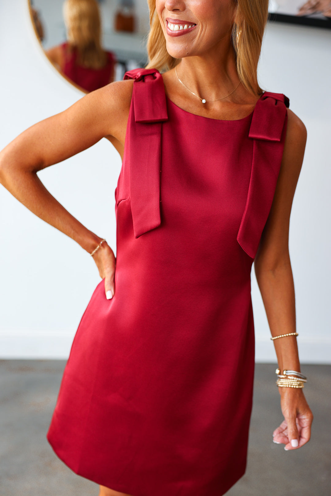 Bow Shoulder Dress - Burgundy
